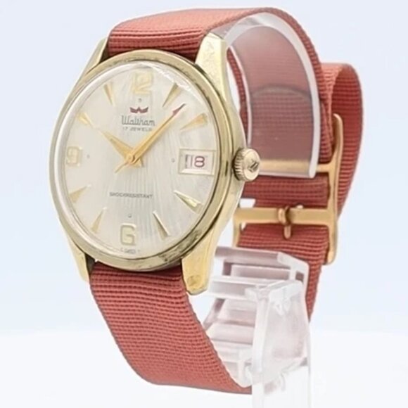 Vintage Waltham Sunburst Date Men's Mechanical Wristwatch AS 1803 Gold Tone - Picture 1 of 5